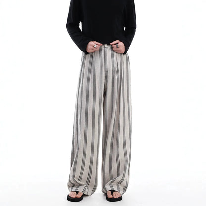 2026 Summer New Striped Casual Pants Men's Lazy Style Fashion Design Sense Versatile Loose Wide-leg Pants