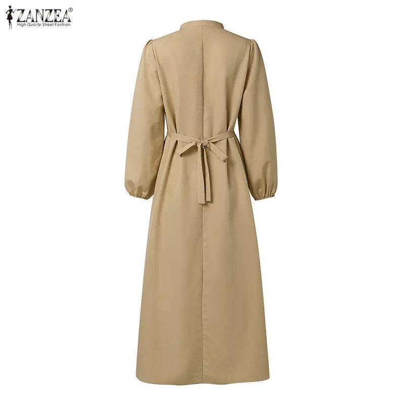 2026 Fashion Muslim Abaya ZANZEA Spring Maxi Long Dress Women Elegant Long Sleeve Pleated Sundress IsIamic Robe Ramadan Kaftan