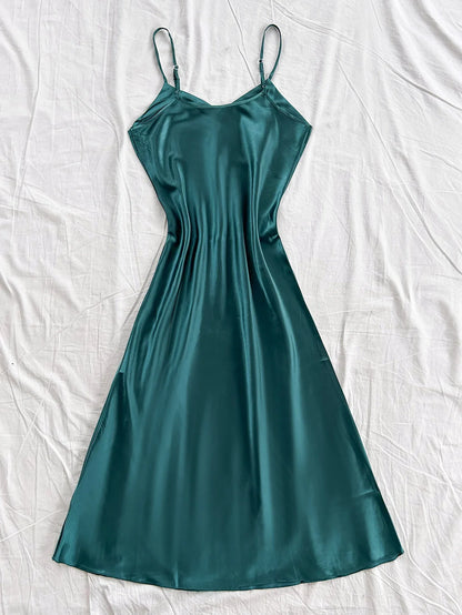 Elegant Satin Women's Nightdress Sexy Comfortable Long Slip Dress Solid Color Pajamas For Women
