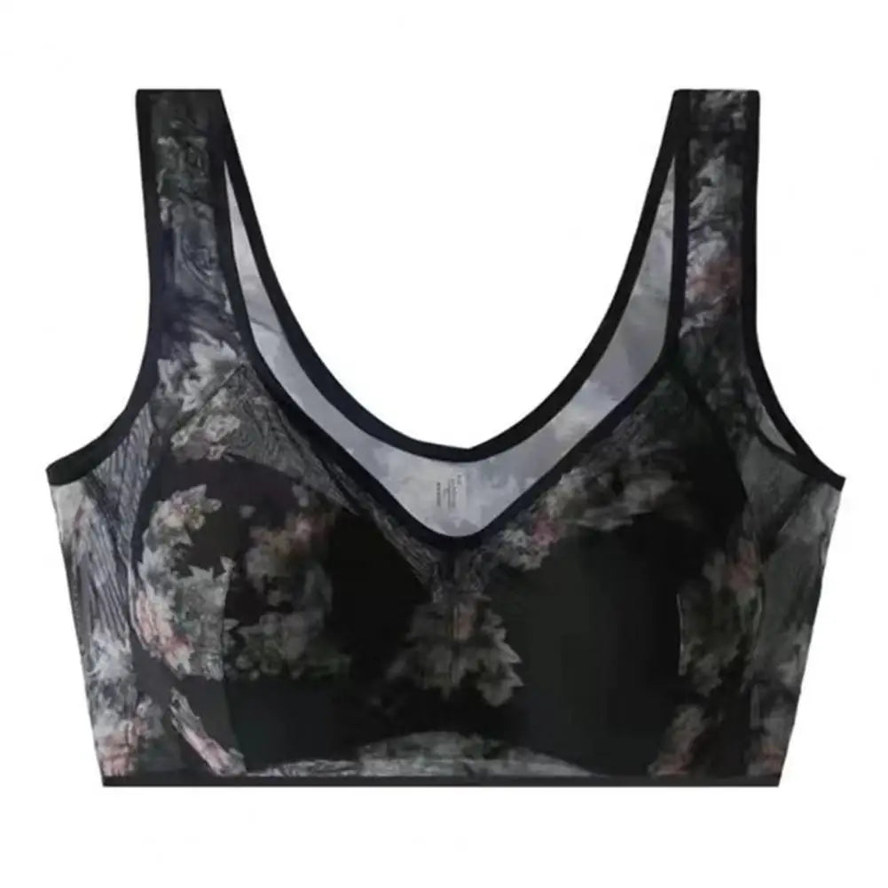 Mid-aged Women Bra Mesh Thin Plus Size Floral Print Wide Shoulder Strap Anti-snagging Push Up Seamless Mother Bra 90%