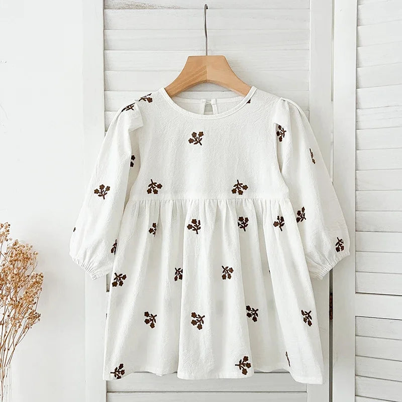 2-7Yrs Casual New Flower Girl Dresses Kids Girls Dress Floral Kids Clothes Autumn Cotton Embroidery Baby Girl Princess Dress