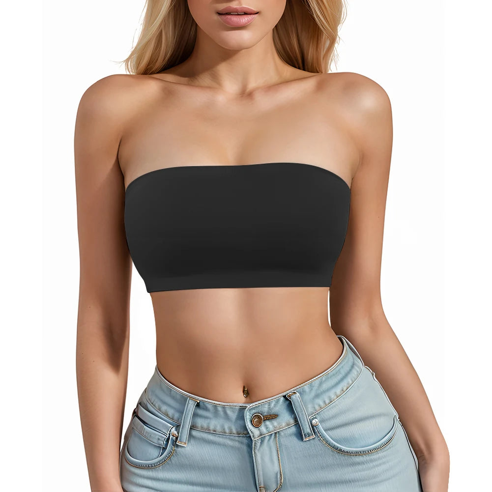 Sexy Seamless Strapless Tube Top Bra Women's Half Cup Ultra Thin Silicone Non-slip Underwear Off-the-shoulder  Dress Lingerie