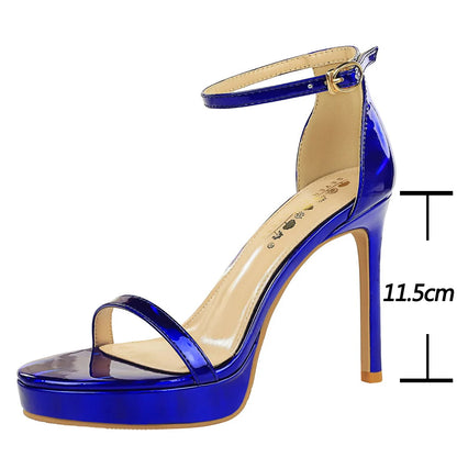 Sexy High Heels Patent Leather Women Pumps Platform Open-toe Heels 11.5 cm Stilettos Heeled Sandals Summer Shoes Plus Size 43