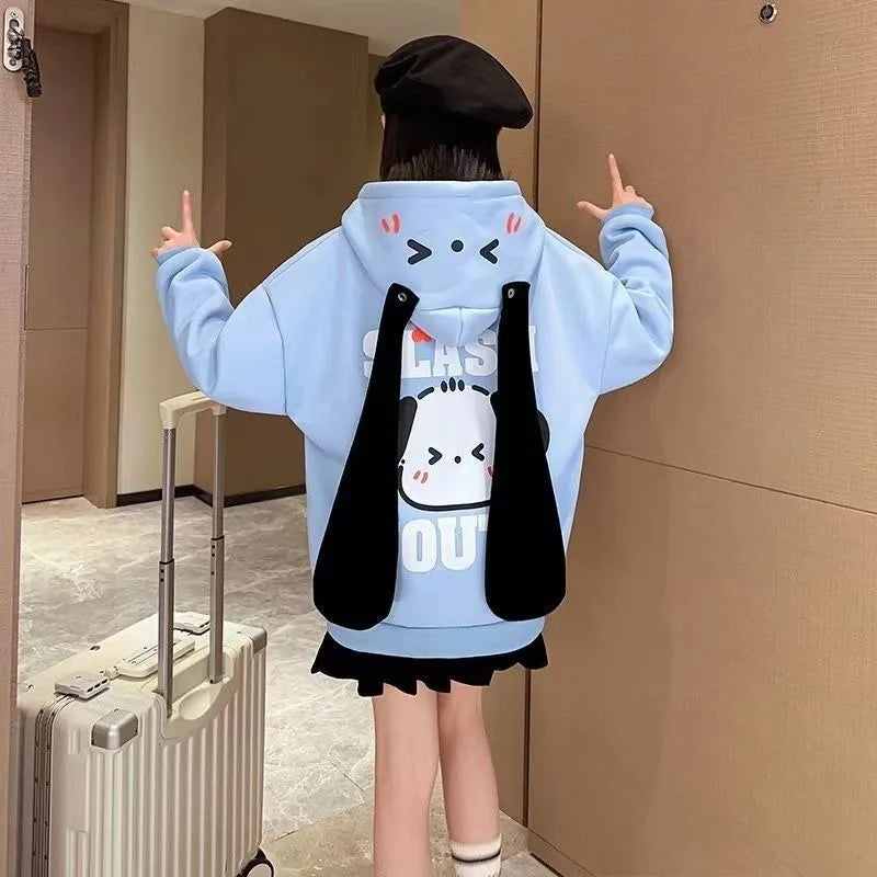 Girls' 2025 New Spring/Autumn Stylish Pochacco Long Ears Hooded Thickened Sweatshirt - Kids' Top