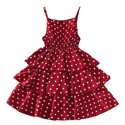 Princess Dress for Kids 4-12 Years Summer Polka Dot Cake Dress For Girls Formal Dresses Birthday Hosting Party Beach Vacation