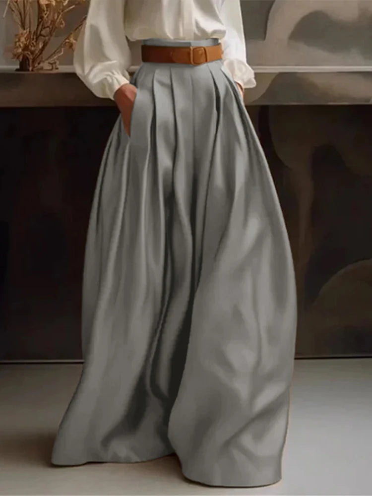 2025 ZANZEA Women High Waist Pants Elegant Wide Leg Long Trouser Satin Silk Formal Pantalons Summer Casual Pocket Office Bottoms
