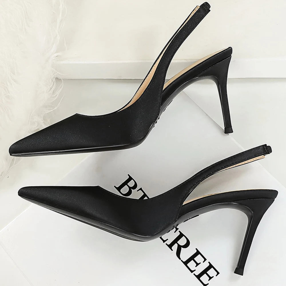 BIGTREE Shoes Satin Stiletto Women Sandals Summer Shoes Pointed High Heels Fashion Women Pumps High-heeled Sandals Ladies Shoes
