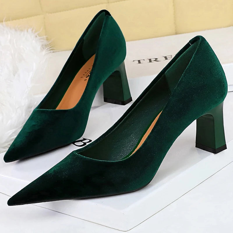 BIGTREE Shoes Suede Women Pumps Thick Heel Ladies Shoes Pointed High Heels Fashion Banquet Shoes Sexy Party Shoes Kitten Heels