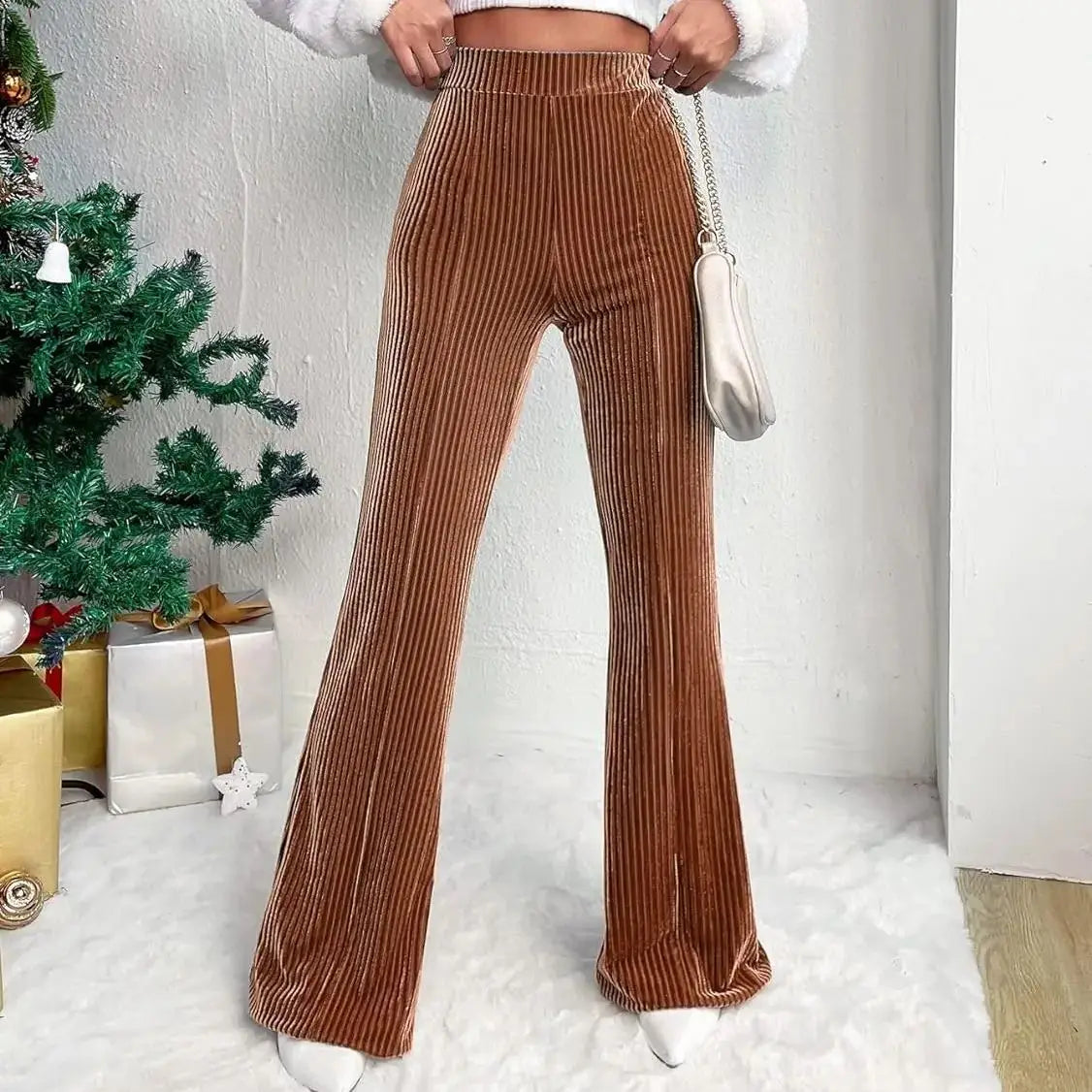 Women Wide leg Pants High Waist Pant Full Length Trousers Straight Pants Solid Streetwear Velvet Pant