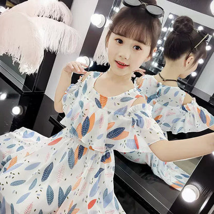 Thin Girl Summer Dress Robe Fille Floral Chiffon Princess Dress Children's Clothing Summer Girls Casual Dresses Kids Vestidos