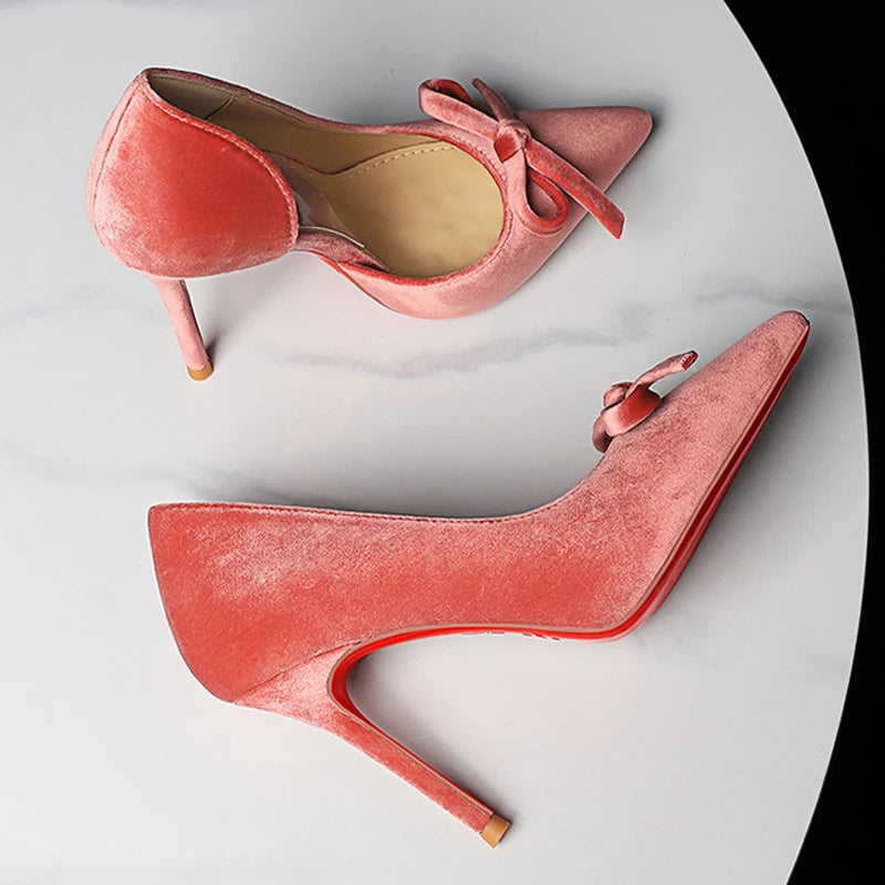 Luxury Women Pumps Bowknot High Heels Women 7.5 cm 10 cm Stiletto Sexy party shoes Velvet Ladies shoes Women Wedding shoes 2026