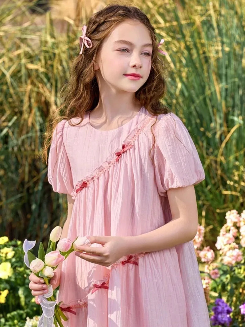 Loose and Sweet Short Sleeves Stylish Suit for Girls Teenagers Clothes Summer Girl Dress Princess Dresses Party Elegant Child