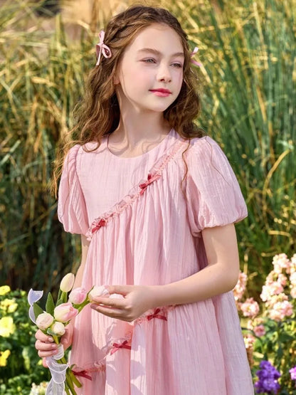 Loose and Sweet Short Sleeves Stylish Suit for Girls Teenagers Clothes Summer Girl Dress Princess Dresses Party Elegant Child