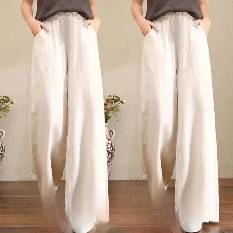 High Waist Wide Leg Pants Women's Casual Loose Cotton Linen Spring Summer Long Trousers Large Size Comfortable Drapey Style