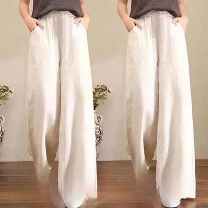 High Waist Wide Leg Pants Women's Casual Loose Cotton Linen Spring Summer Long Trousers Large Size Comfortable Drapey Style
