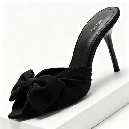 Black Butterfly Knot Decoration High Heel Slippers Women Sexy Peep Toe Slide Sandals for Ladies Summer Elegant  Heeled Sandals