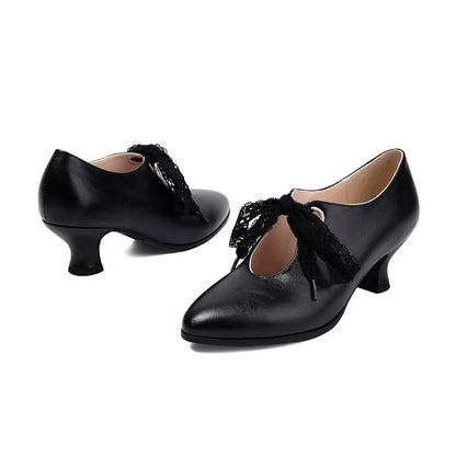 Women Fashion Spring and Summer New Pointed Toe Closed Toe High Heels Retro Lace Up Bridal Shoes Office Party Single Shoes 215-1