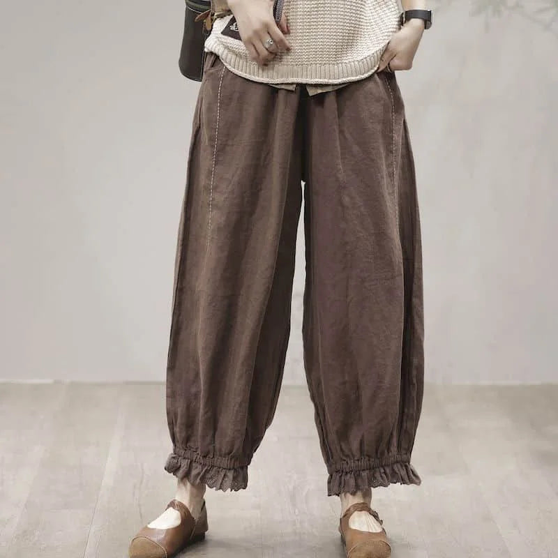 Cotton Linen Pants Women Lantern Pants Vintage Harajuku Korean Fashion Elastic Waist Trousers Women Loose Casual Gothic Clothes