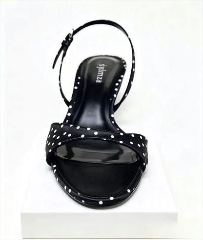 Luxury Satin Kitten Heel Women's Sandals Fashion Open Toe Back Strap High Heels Elegant Polka Dot Decoration Summer Casual Shoes