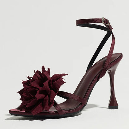 Cute Flower Detail Heeled Sandals Women Sexy Open Toe Ankle Strap Buckle High Heels for Ladies 2026 Summer Elegant Women Shoes