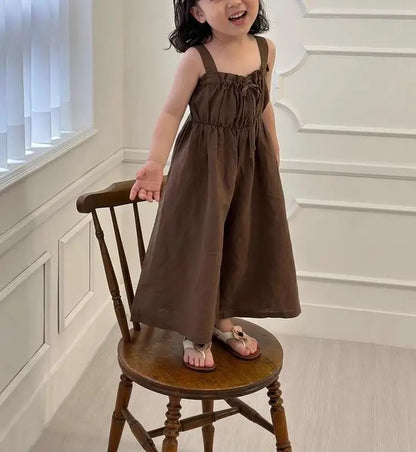 2026 Summer New Girls Jumpsuit Loose Children Wide Leg Pants Cotton Baby Girls Sling Pants Fashion Kids Clothes