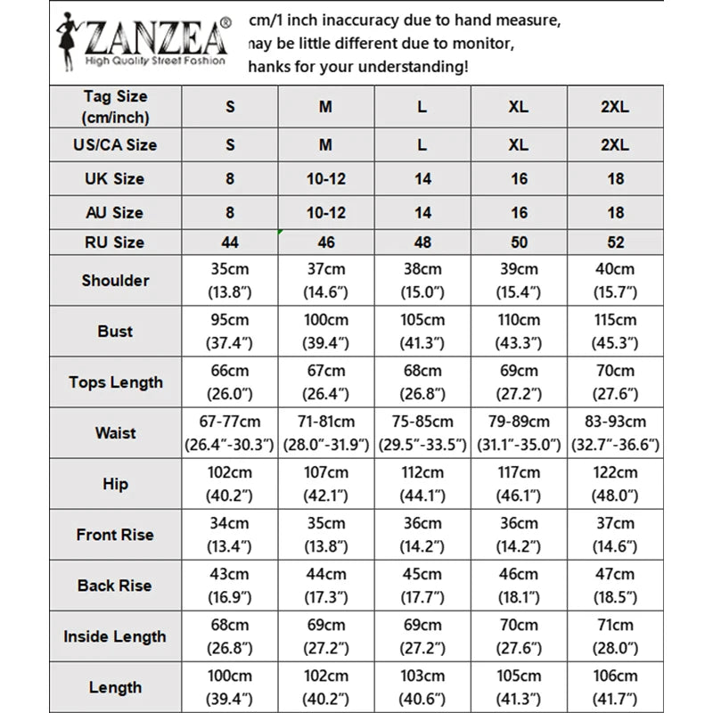 ZANZEA Women's Elegant Matching Pant Sets Summer Lapel Collar Vests Tops & Wide Leg Pants 2 Piece Suits Commute Work Tracksuits