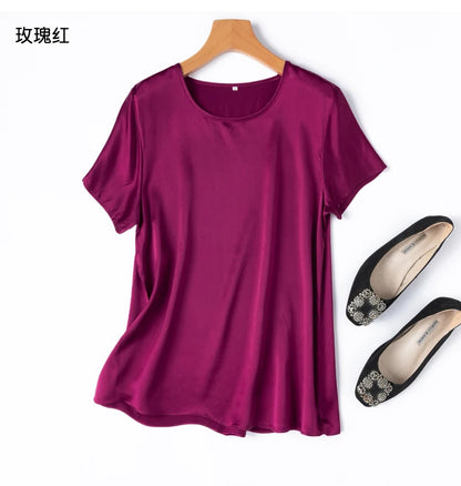 ZVAQS 100% Mulberry Silk T Shirts Woman Elegant Satin T Shirt 27 Colors High Quality Silk Summer Tops 2025 Women Clothing Топ