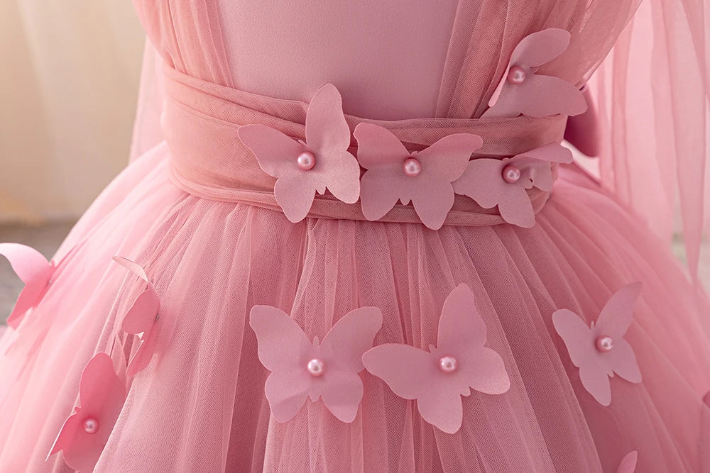HETISO Baby Girls Princess Dress Butterfly Petal Tutu Party Prom Gown Kids Birthday Bridesmaid Wear 1-6 Years