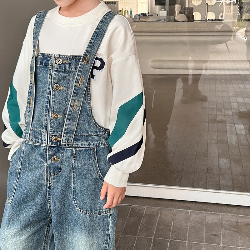 Kids Denim Jumpsuit Dungarees For Teenage Boys Fashion Streetwear Overalls Child Strap Jeans Suspenders Bib Pants Cowboy Clothes