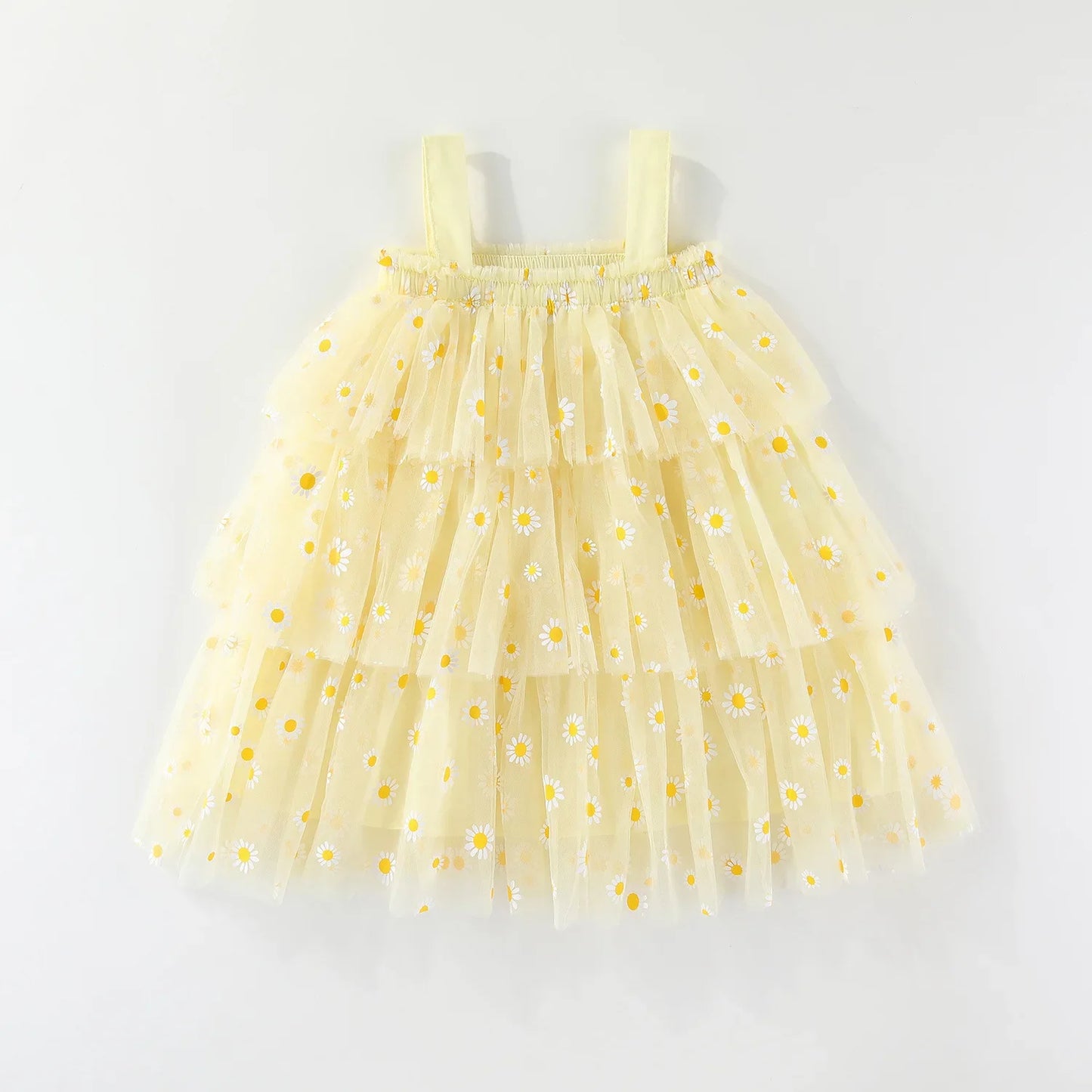 Infant Baby Girl Summer Tulle Dress 0-5T Daisy Print Tiered Cake Skirt Spaghetti Strap Princess Girl Party Dress