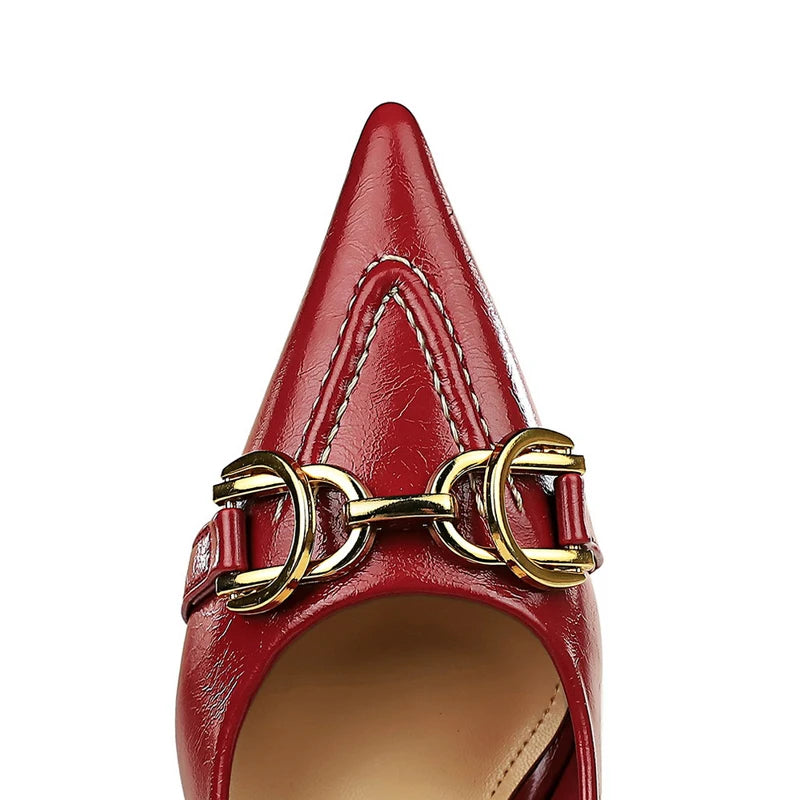 BIGTREE Shoes Metal Belt Buckle Decoration Women Pumps Retro High Heels Pointy-Toed Shoes Stiletto Heels 8 cm Luxury Pumps Lady