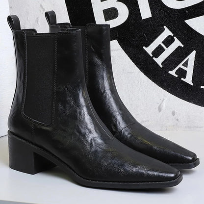 2026 New Women Chunky Heel Chelsea Boots Leather Shoes Pointed Women's Ankle Boots Fashion Women Short Boots Autumn Winter Boots