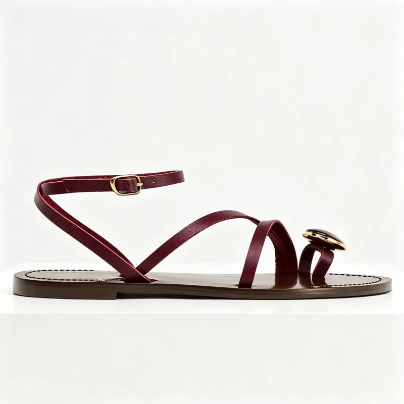 Luxury Rhinestone Decoration Brand Flat Sandals Women Fashion Ankle Strap Metal Buckle Designer Shoes Sexy Clip Toe Flip Flops