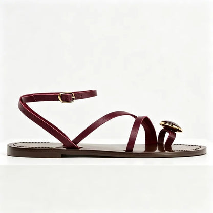 Luxury Rhinestone Decoration Brand Flat Sandals Women Fashion Ankle Strap Metal Buckle Designer Shoes Sexy Clip Toe Flip Flops