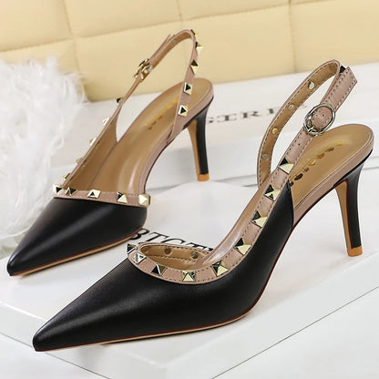 BIGTREE Shoes Rivet Design Women Pumps Stiletto Heels 6.5 Cm Hollowed-out Kitten Heels Buckle Sexy Party Shoes Summer Sandals
