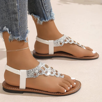 New Summer Collection: Women's Bohemian-Style Roman Sandals — Open-Toe, Cutout Design, Elastic Slip-Ons, Beach Footwear