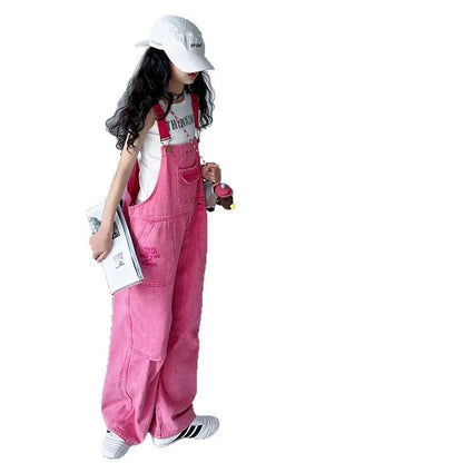 2026 summer Kids Overalls Jeans for Girls Child Denim Jumpsuit Pockets spring Teens lady Suspender Trousers 5 9 12 year