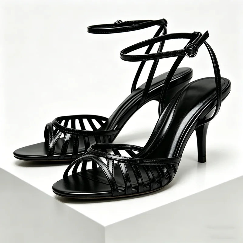 Cutout Narrow Band Peep Toe Ankle Strap Buckle Heeled Sandals Women Sexy High Stiletto Heels for Ladies Elegant Women's Shoes