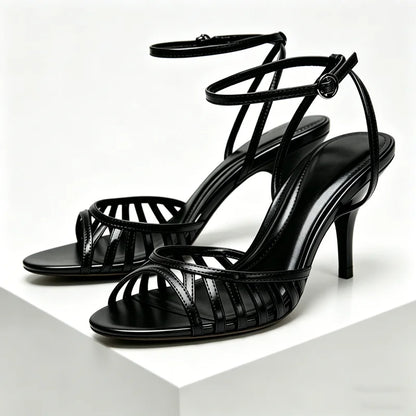 Cutout Narrow Band Peep Toe Ankle Strap Buckle Heeled Sandals Women Sexy High Stiletto Heels for Ladies Elegant Women's Shoes