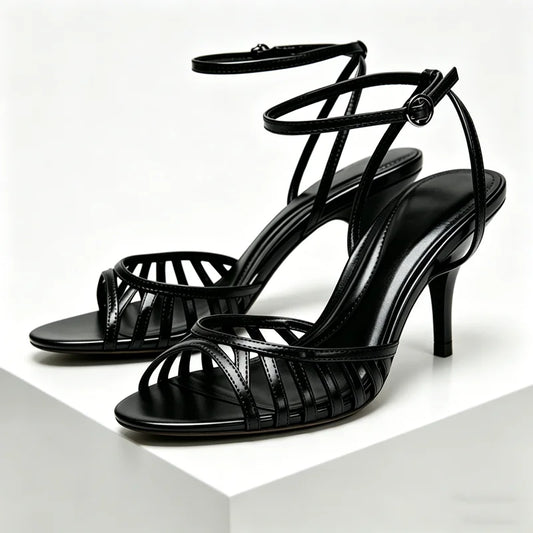Cutout Narrow Band Peep Toe Ankle Strap Buckle Heeled Sandals Women Sexy High Stiletto Heels for Ladies Elegant Women's Shoes