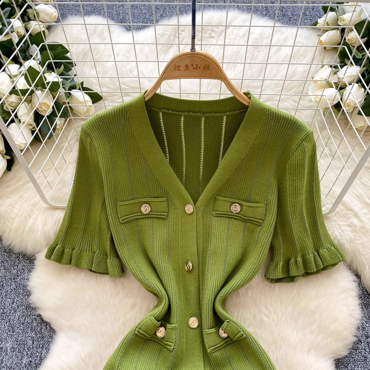 YuooMuoo Brand Fashion Vintage Knitted Long Dress Spring Summer Women Elegant V-neck Ruffled Bodycon Sweater Dress Party Vestido