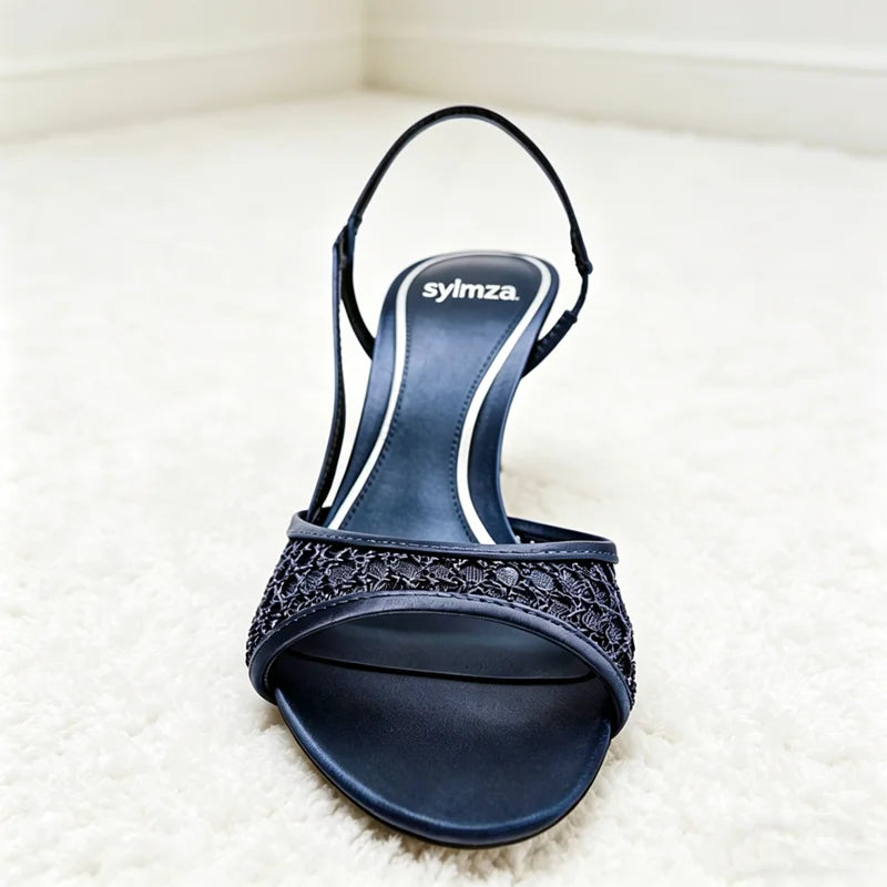Novelty Blue Mesh-Weave Detail Heeled Sandals Women Stilettos High Heels for Ladies Summer Elegant Ankle-Wrap Designer Shoes