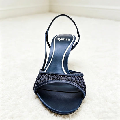 Novelty Blue Mesh-Weave Detail Heeled Sandals Women Stilettos High Heels for Ladies Summer Elegant Ankle-Wrap Designer Shoes