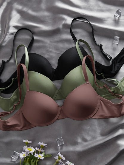3PCS Solid Women Bra Seamless Underwire Push Up Bra Adjustable Straps Comfortable Daily Unpadded Bra for Women