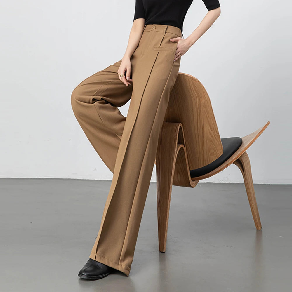 Plus size stylish elegant trousers women 2026 new high waist thicken warm spring autumn straight leg office business suit pants