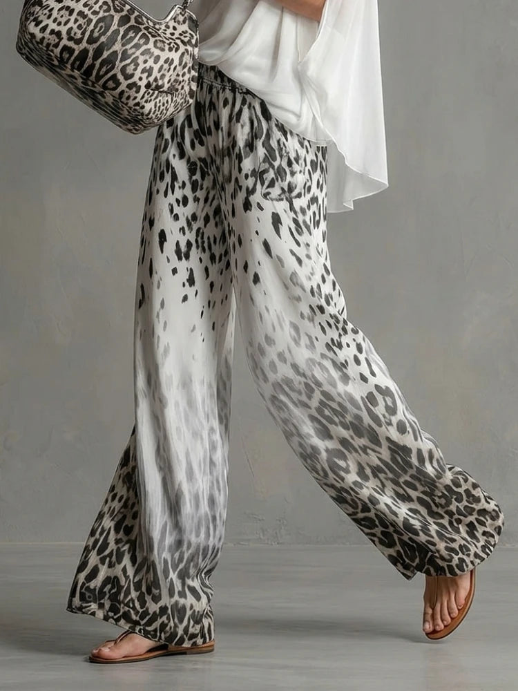 Missuoo Women's Watercolor Leopard Print Elastic Waist Wide Leg Chiffon Palazzo Pants 2026 Summer Casual Vacation Trousers