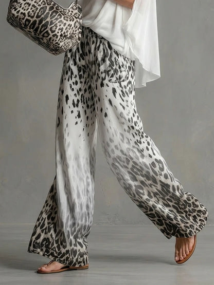 Missuoo Women's Watercolor Leopard Print Elastic Waist Wide Leg Chiffon Palazzo Pants 2026 Summer Casual Vacation Trousers