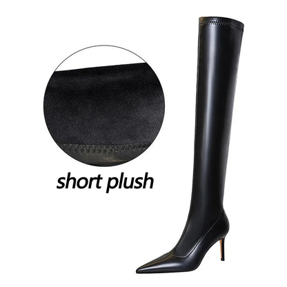 Sexy Over-the-Knee Boots Women Shoes Pointed Long Boots Plush Warm Winter Boots High Heeled Leather Boots Stiletto Heels 8.5 cm