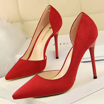 BIGTREE Shoes Pointed Toe Woman Pumps Stiletto High Heels Suede Women Shoes Sexy Women Heels Wedding Shoes Female Heels 10.5cm
