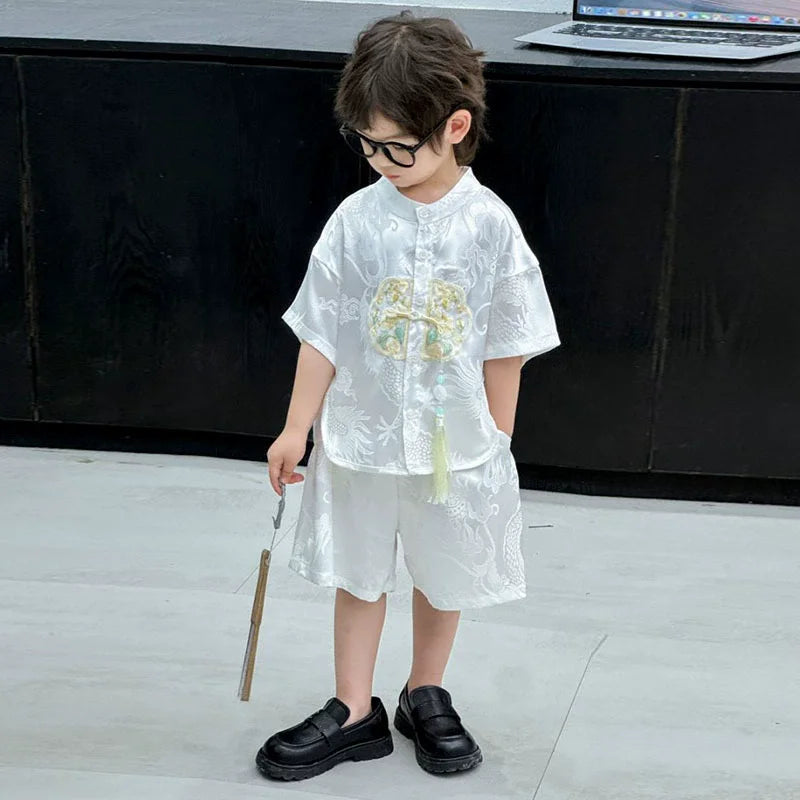 Short Sleeve Tops Shorts 2 Piece Set Boy Outfit Casual Kids Clothes Baby Tang Hanfu Suit Boys Costume Children's Sets Summer
